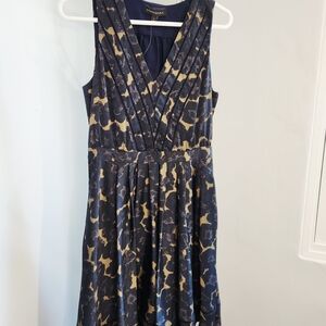 Banana Republic Navy & Gold Print V-Neck Dress